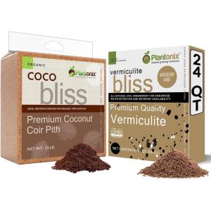 imageCoco Bliss 10lb Block  Vermiculite Bliss 24 Qts  Organic Coco Coir ampamp Vermiculite for Plants  Compressed Coco Coir Brick with Low EC ampamp pH Balance  OMRIListed Coco Coir for Plants ampamp Gardening