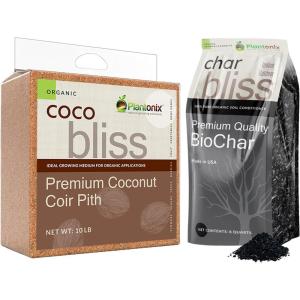 imageCoco Bliss 10lbs  Char Bliss 8 Qts  Coco Coir Brick ampamp Organic Biochar for Plants  Organic Coco Coir for Plants  Biochar Soil Amendment  Charcoal for Plants  Garden Soil ampamp Potting Soil Mix