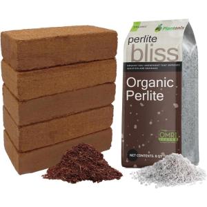 imageCoco Bliss 650gm Bricks 5Pack  Perlite Bliss 8 Qts  Coco Coir Bricks ampamp Organic Perlite for Plants  Coco Coir Perlite Mix  Organic Coco Coir for Plants  Coconut Coir Bulk Potting Soil Mix