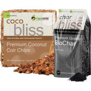 imageCoco Chips 10lbs  Char Bliss 8 Qts  Coco Chips for Plants ampamp Organic Biochar for Plants  Biochar Soil Amendment ampamp Coconut Mulch  Coco Coir Chips  Charcoal for Plants  Garden Soil Potting Mix