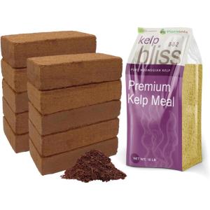 imageCoco Coir 650gm Bricks 10Pack  Kelp Bliss 10lbs  Organic Coco Coir for Plants ampamp Kelp Meal Organic Fertilizer  Cocopeat Coconut Coir Brick  Kelp Fertilizer for Plants  Garden Soil Potting Mix