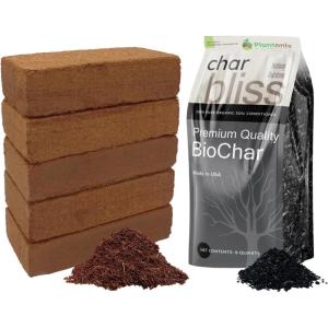 imageCoco Coir 650gm Bricks 5Pack  Char Bliss 8 Qts  Organic Coco Coir Bricks ampamp Biochar for Plants  Coconut Coir for Plants  Biochar Soil Amendment  Charcoal for Plants  Garden Soil Potting Mix