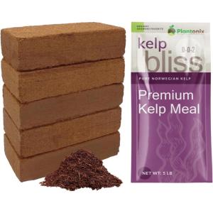 imageCoco Coir 650gm Bricks 5Pack  Kelp Bliss 5lbs  Coco Coir Bricks ampamp Kelp Meal Organic Fertilizer  Kelp Fertilizer for Plants  Organic Coconut Coir for Plants  Garden Soil ampamp Potting Soil Mix