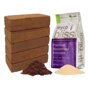 imageCoco Coir 650gm Bricks 5Pack  Myco Bliss Powder 2lbs  Organic Coco Coir for Plants ampamp Mycorrhizal Fungi Inoculant  Mycorrhizae for Plants  Coconut Soil Coconut Coir Bricks  Potting Soil Mix