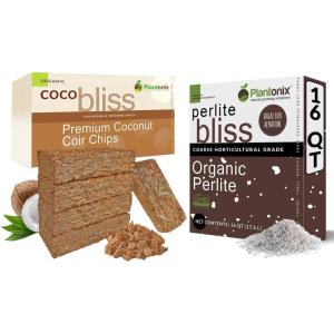 imagePerlite Bliss 16 Qts  Coco Chips 650gm Bricks 5Pack  Coco Coir Chips ampamp Organic Perlite for Plants ampamp Gardening  Coconut Husk Chips for Plants  Coconut Mulch  Perlite Bulk Potting Soil Mix