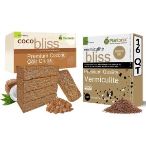 imageVermiculite Bliss 16 Qts  Coco Chips 650gm Bricks 5Pack  Organic Coco Chips for Plants ampamp Vermiculite for Gardening  Coconut Mulch Bricks  Coconut Husk Chips  Fine Vermiculite for Plants