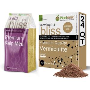 imageVermiculite Bliss 24 Qts  Kelp Bliss 10lbs  Vermiculite for Gardening ampamp Kelp Meal Organic Fertilizer  Fine Vermiculite for Plants  Kelp Fertilizer for Plants  Garden Soil ampamp Potting Soil Mix