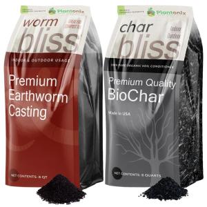 imageWorm Bliss 8 Qts  Char Bliss 8 Qts  Organic Worm Castings for Plants ampamp Organic Biochar for Plants  Earthworm Castings Organic Fertilizer  Biochar Soil Amendment  Charcoal for Plants