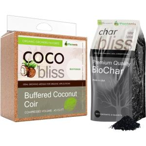 imageBuffered Coco Bliss 10lbs  Char Bliss 8 Qts  Coconut Coir Brick ampamp Organic Biochar for Plants  Organic Coco Coir for Plants  Biochar Soil Amendment  Charcoal for Plants  Potting Soil Mix