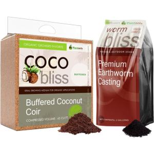 imageBuffered Coco Bliss 10lbs  Worm Bliss 2 Gallons  Buffered Coco Coir Brick ampamp Organic Worm Castings for Plants  Coco Coir for Plants  Earthworm Castings Worm Fertilizer  Garden Soil Potting Mix