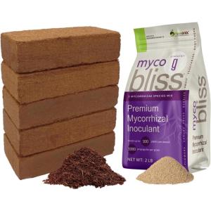 imageCoco Coir 650gm Bricks 5Pack  Myco Bliss Granular 2lbs  Organic Coco Coir Bricks ampamp Mycorrhizae for Plants  Mycorrhizal Fungi Inoculant  Coconut Coir for Plants  Garden Soil Potting Mix