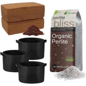 imageSeed Starting Potting Mix  Coco Coir 650gm Bricks 2Pack  Perlite Bliss 8 Qts  3 Gallon Grow Bags 3Pack  Organic Potting Soil Mix  Seed Starter Soil for Indoor Plants amp Outdoor PlantsCoco Coir  Perlite  3G Grow Bags